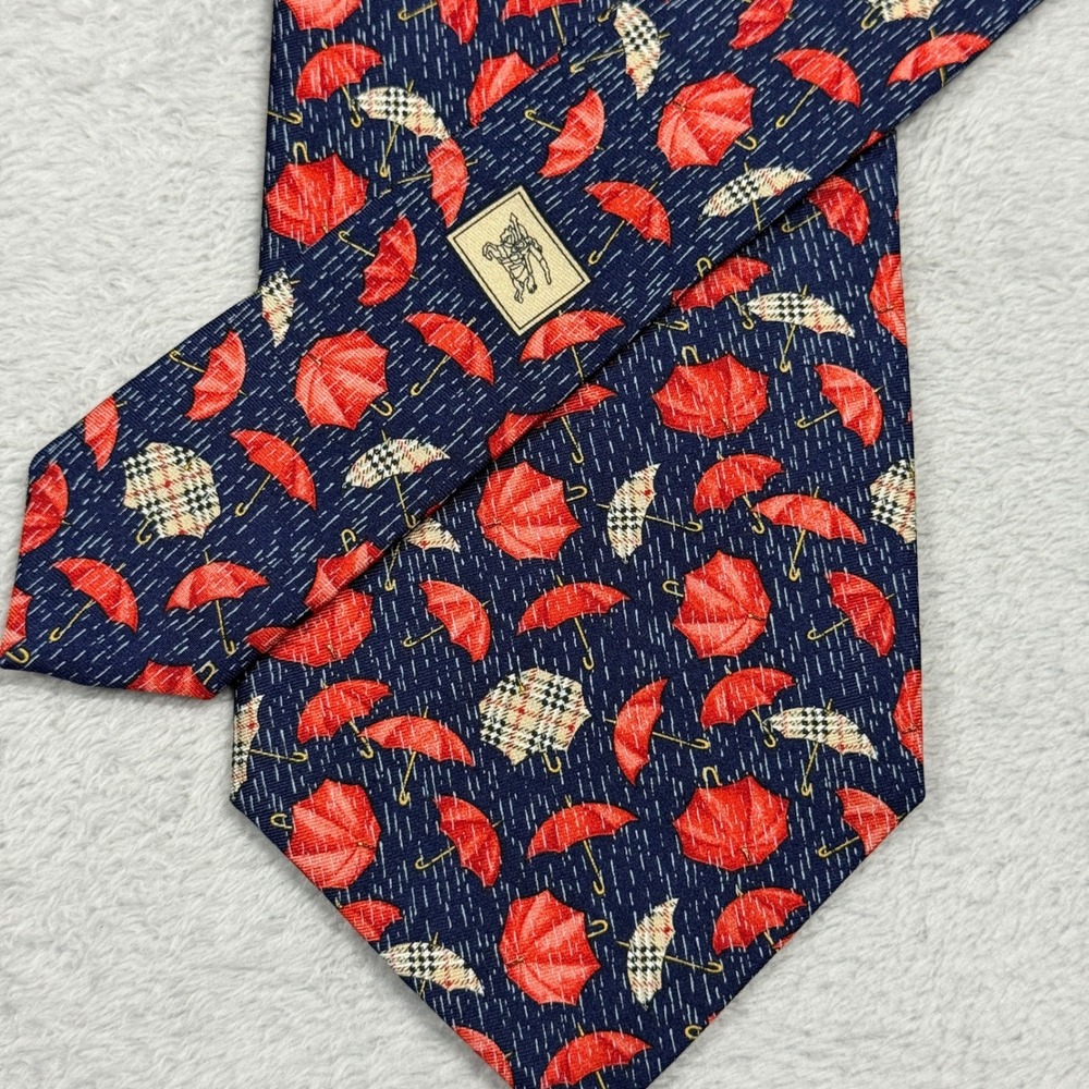 Burberry London Silk Tie Mens Red & Nova Check Plaid Umbrella Made in Italy